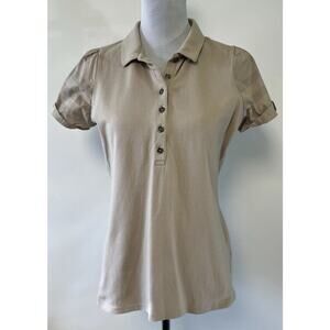 Burberry Brit Womens Polo Shirt XL Equestrian Plaid Sleeve Preppy Quiet Luxury